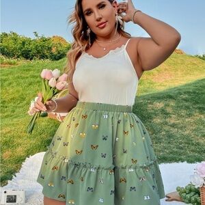 Green Butterfly Print Women's Skirt